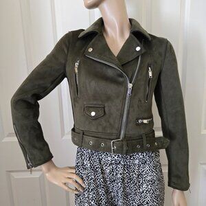Women Zara Faux Suede Belted Moto Jacket SZ S